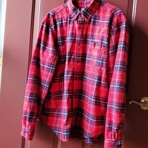 Merona red plaid flannel LS shirt one pocket size XL